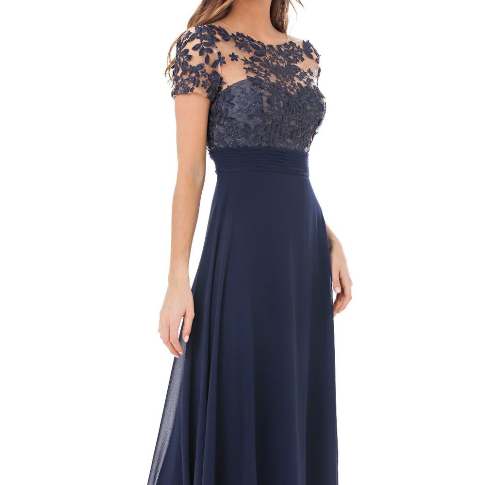 JS Collection Embroidered A Line Gown, Navy